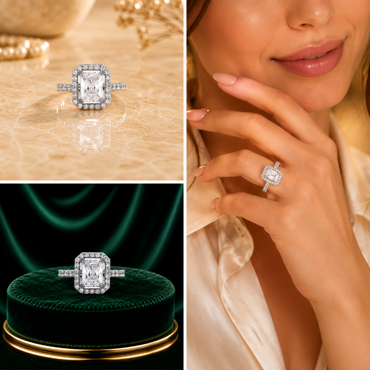 Emerald-Cut Halo Solitaire Ring