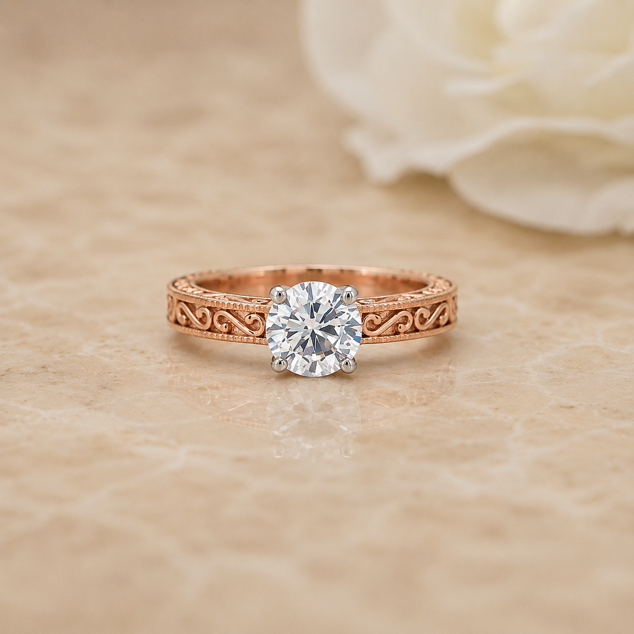 Vintage Rose Gold Solitaire Ring