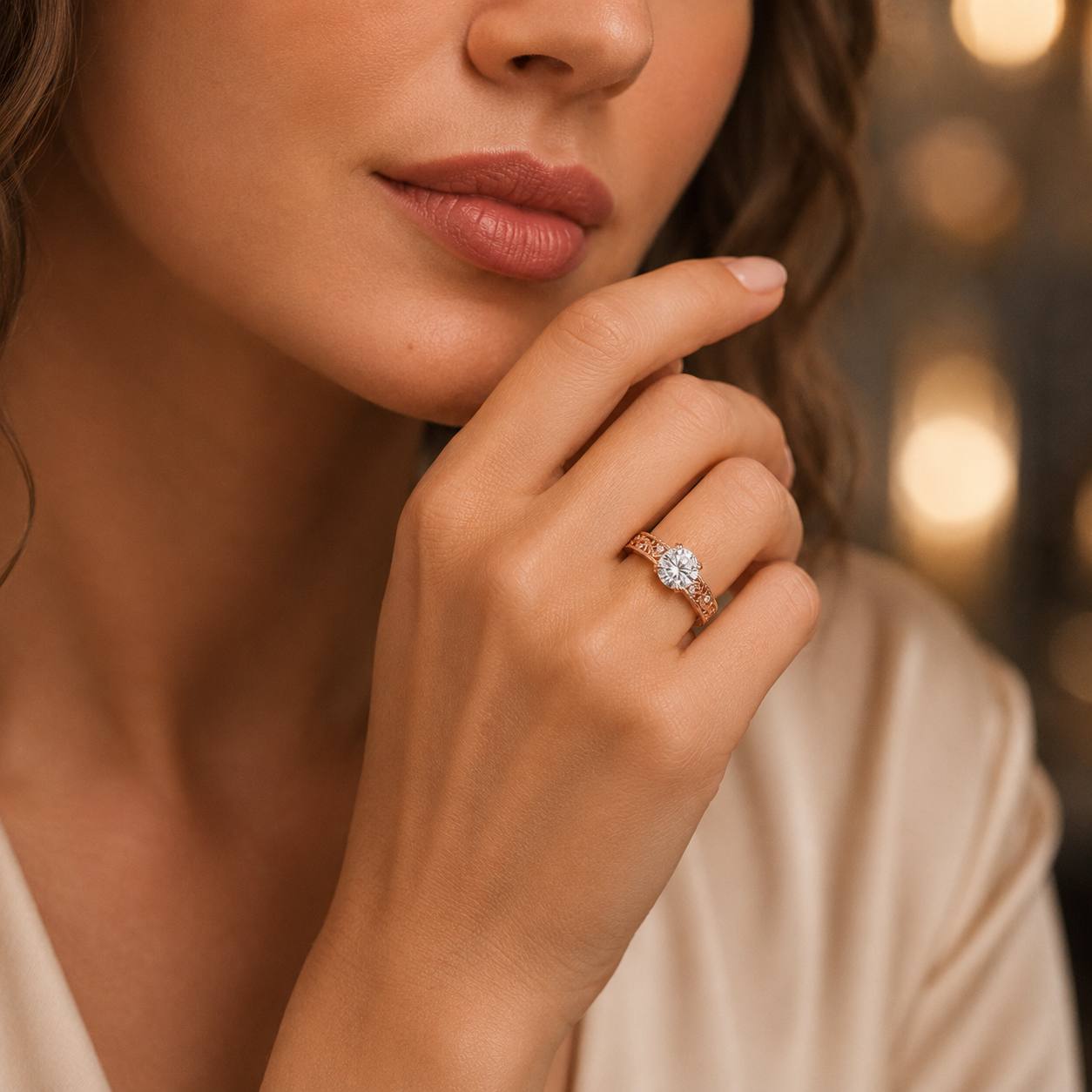 Vintage Rose Gold Solitaire Ring