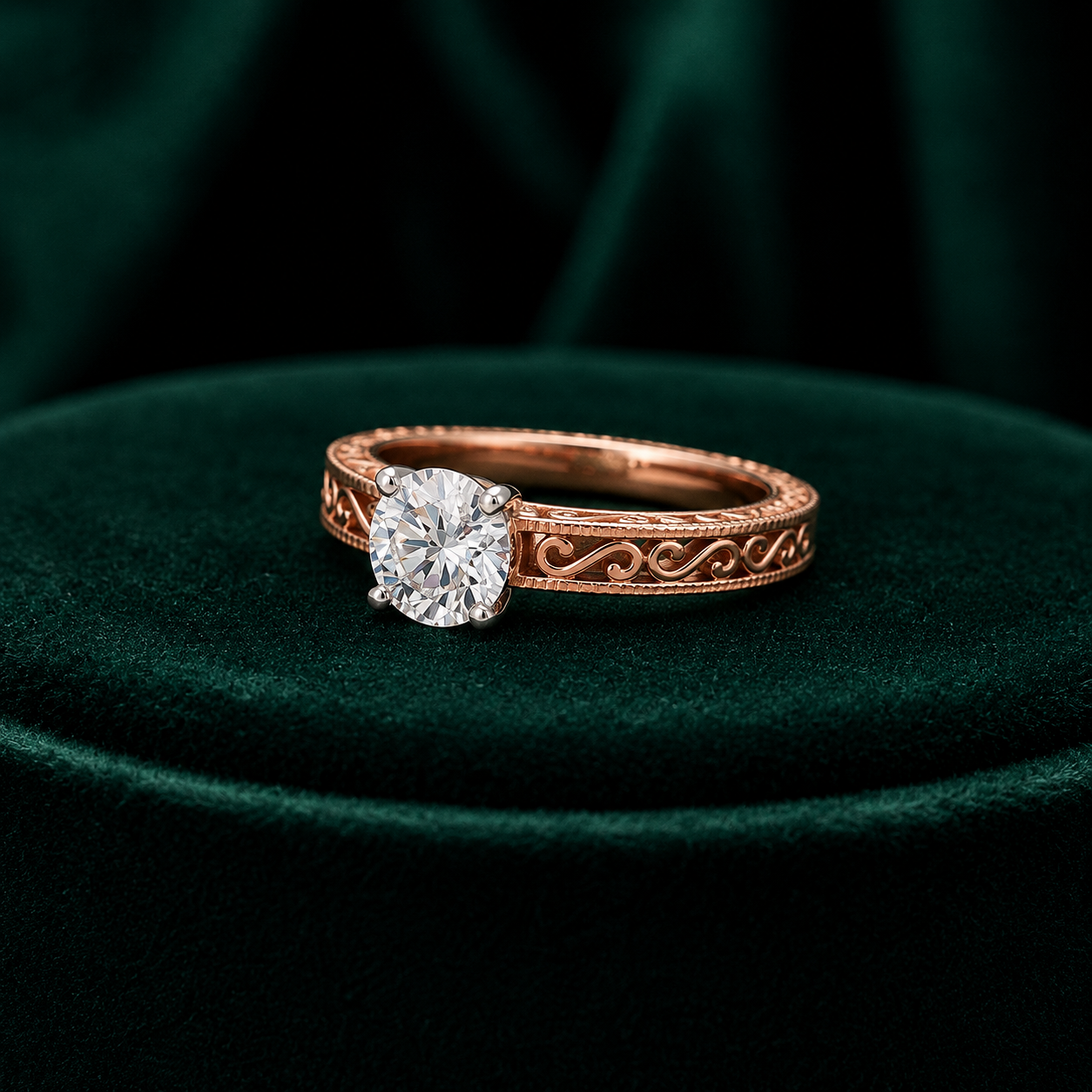 Vintage Rose Gold Solitaire Ring