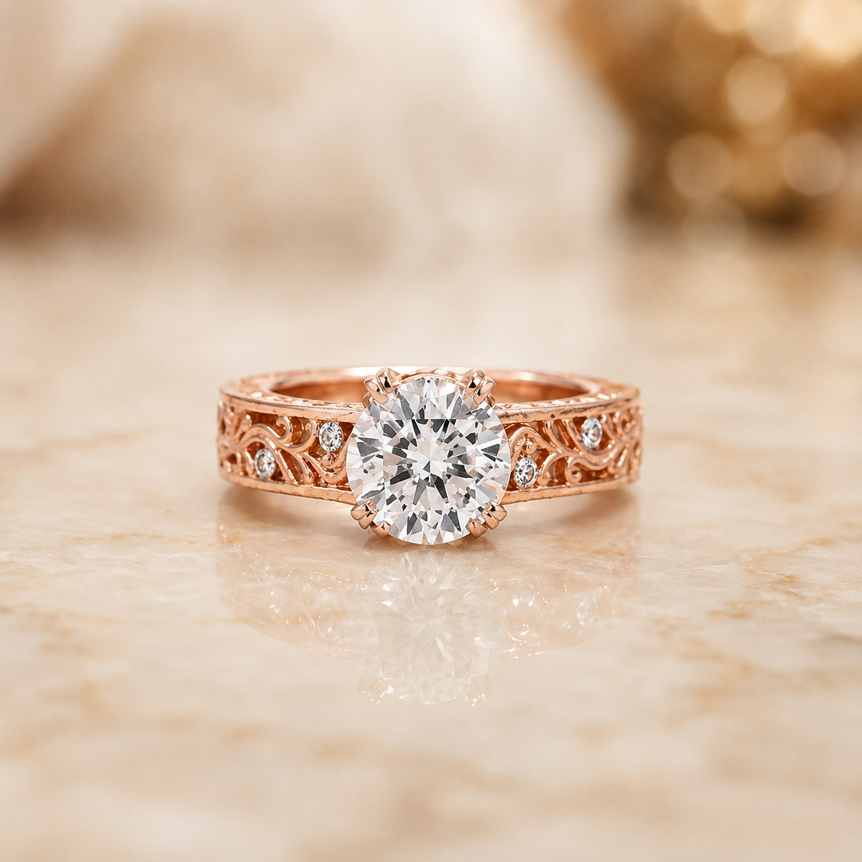 Vintage Rose Gold Solitaire Ring