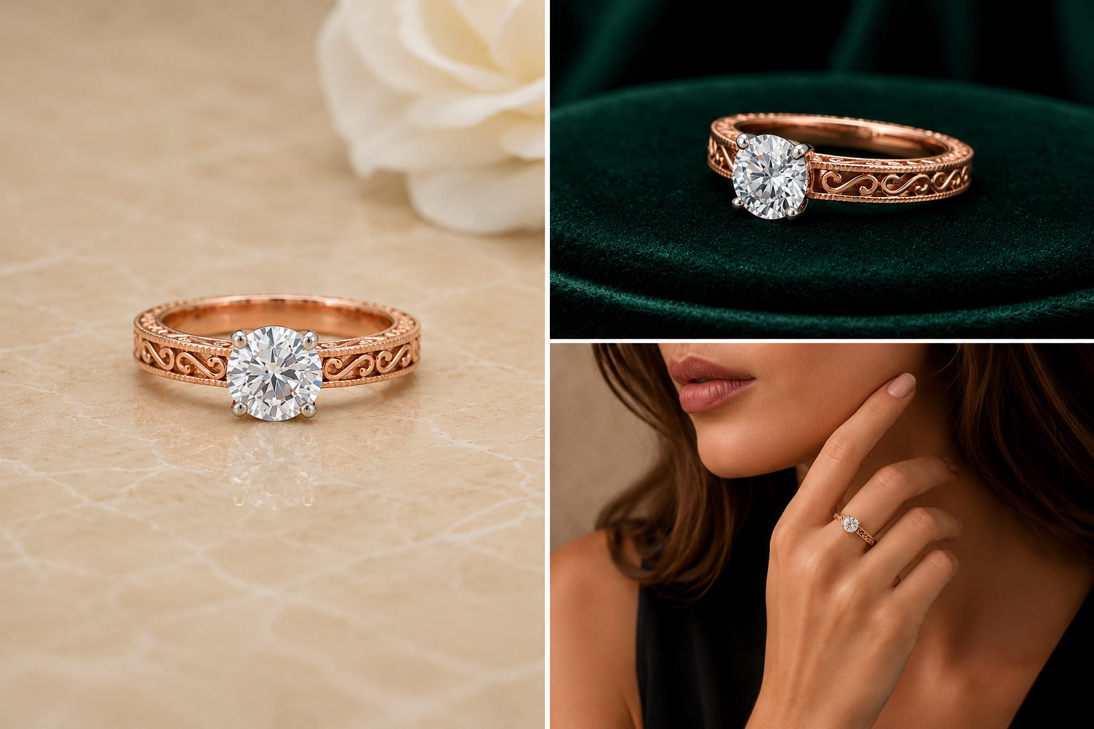 Vintage Rose Gold Solitaire Ring