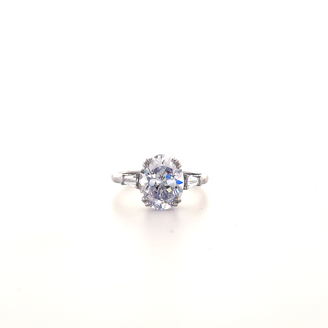 Elegant Oval Cut Solitaire Diamond Silver Ring