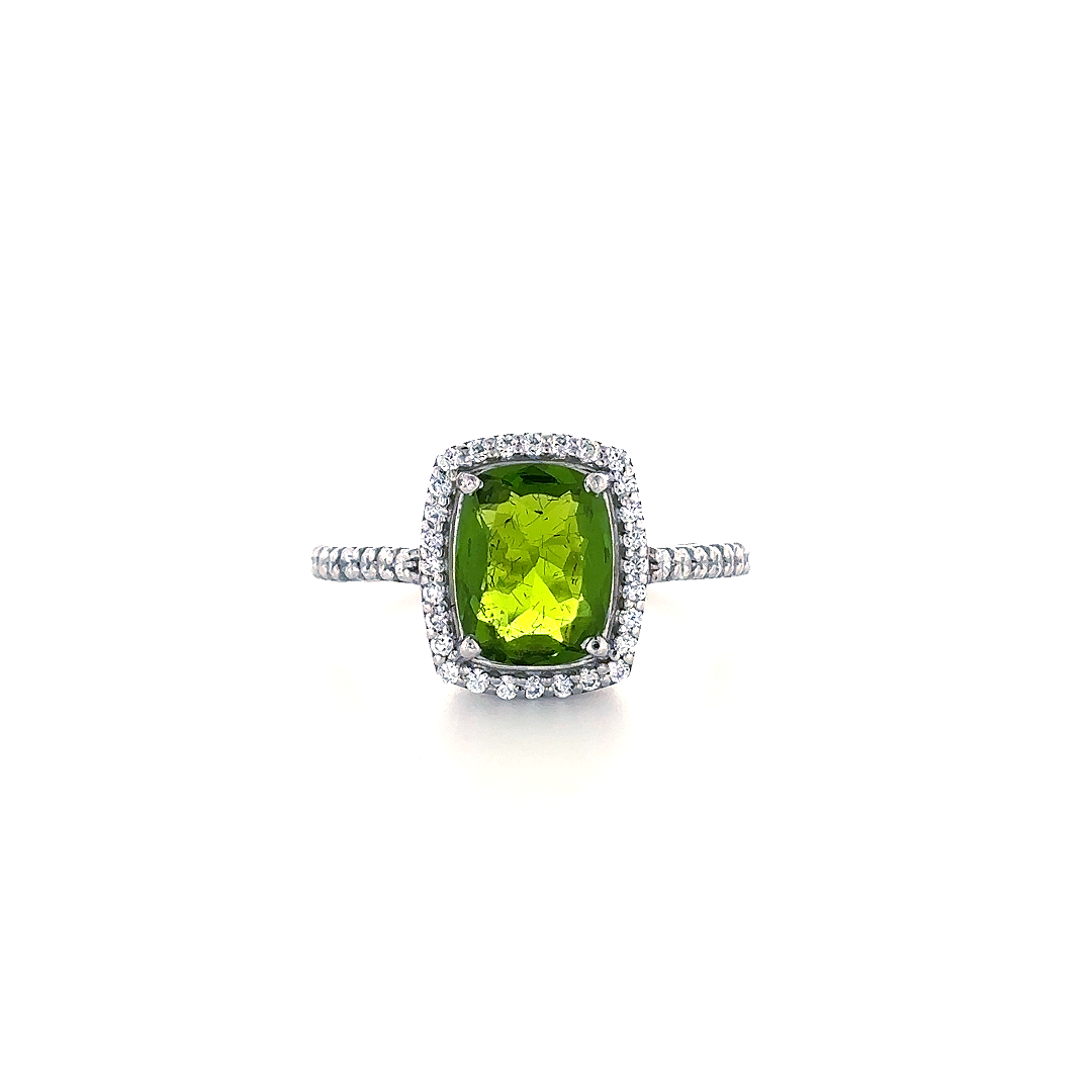 Green Gemstone Halo Silver Ring