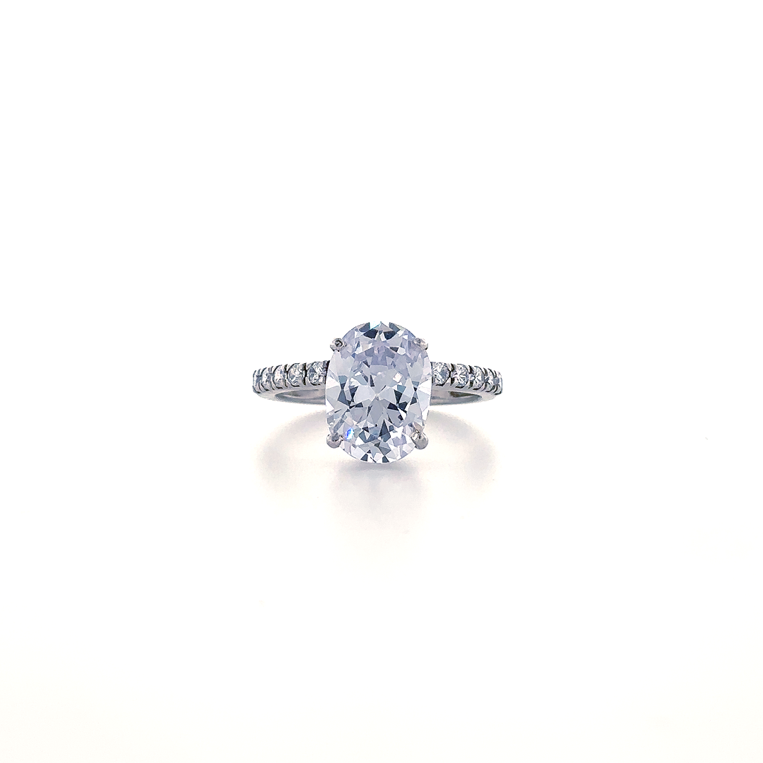 Oval Solitaire Diamond Silver Ring