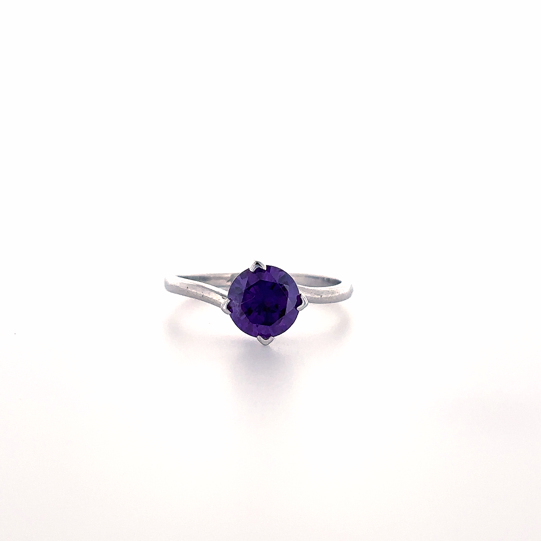 Classic Round Purple Gemstone Solitaire Silver Ring