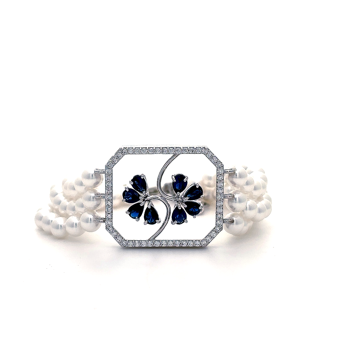 Pearl Blue Floral Statement Bracelet