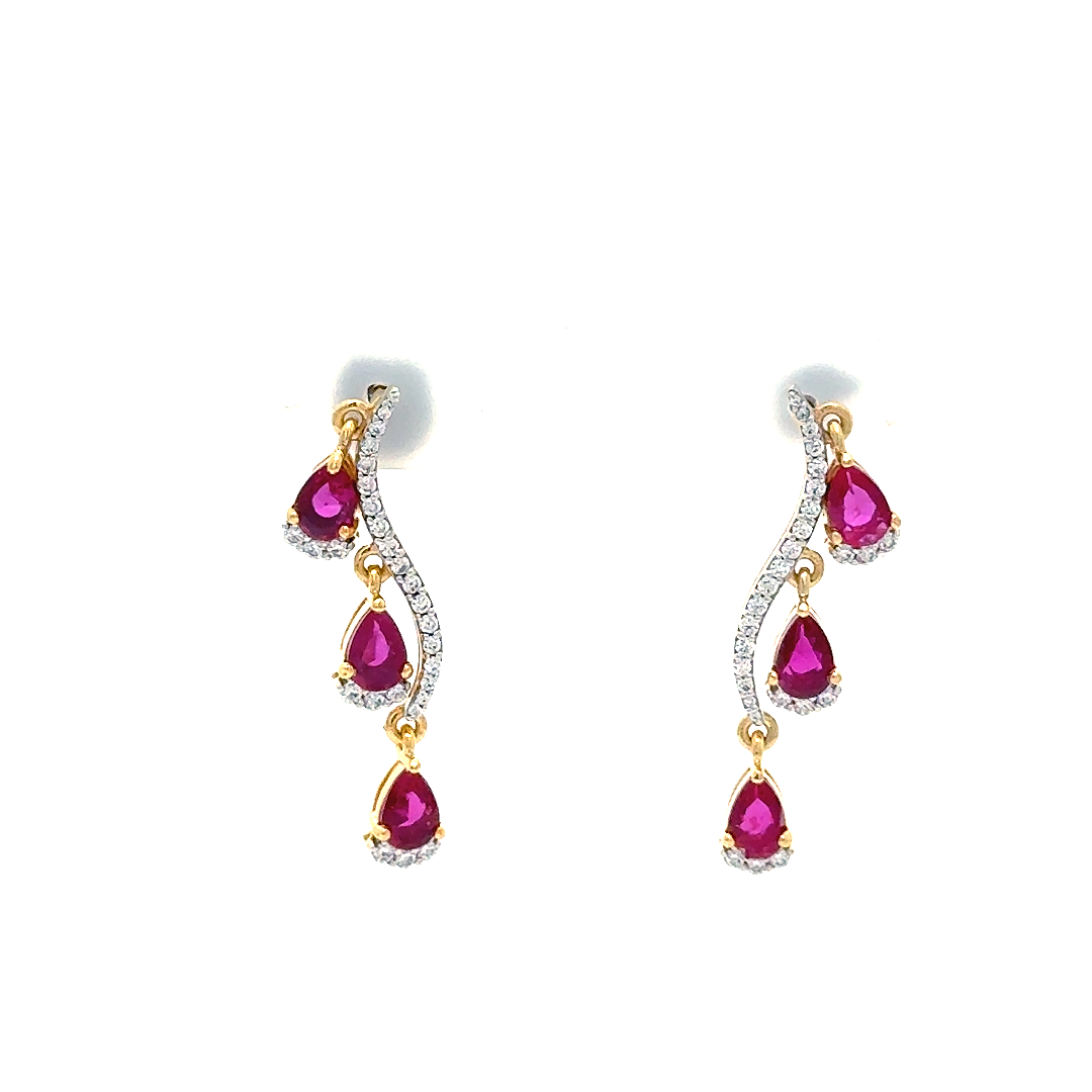 Regal Ruby Cascade Wave Drop Earrings