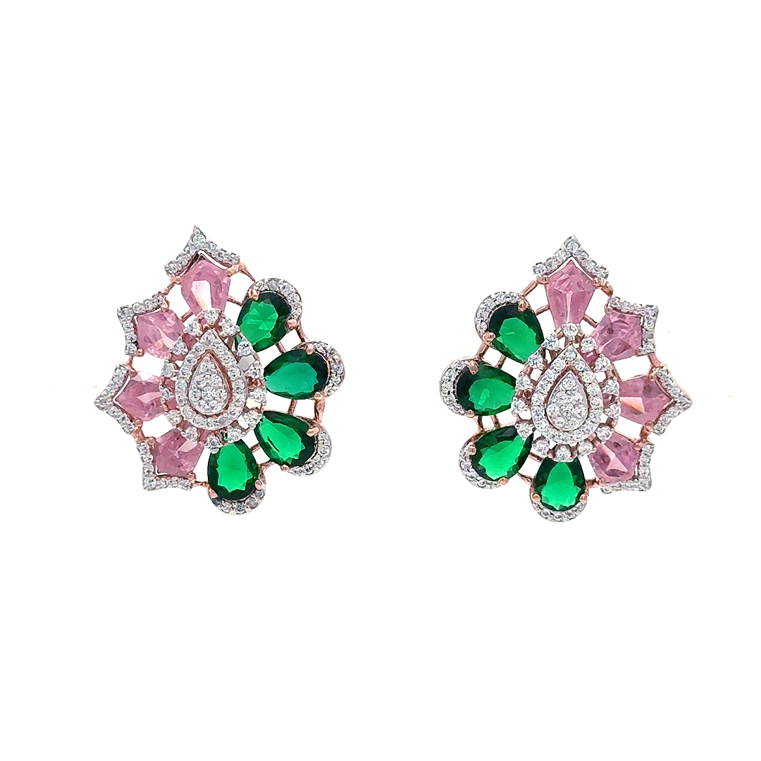 Emerald Blush Petal Crystal Stud Earrings