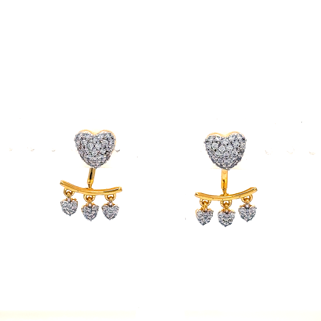 Golden Heart Charm Diamond Earrings