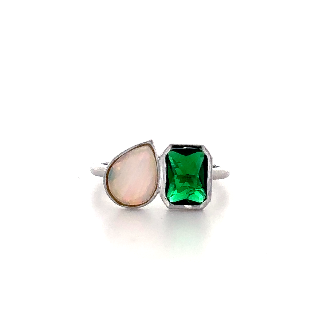 Opal & Emerald Dual Stone Open Ring