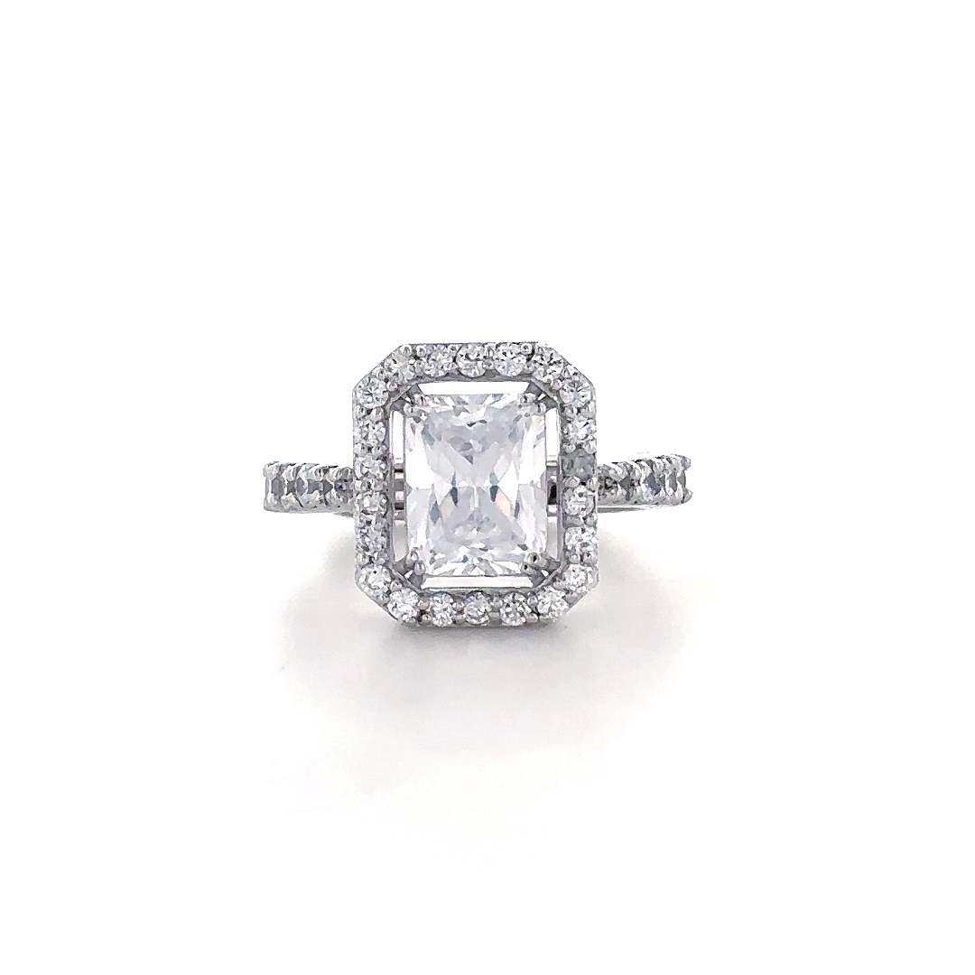 Emerald-Cut Halo Solitaire Ring