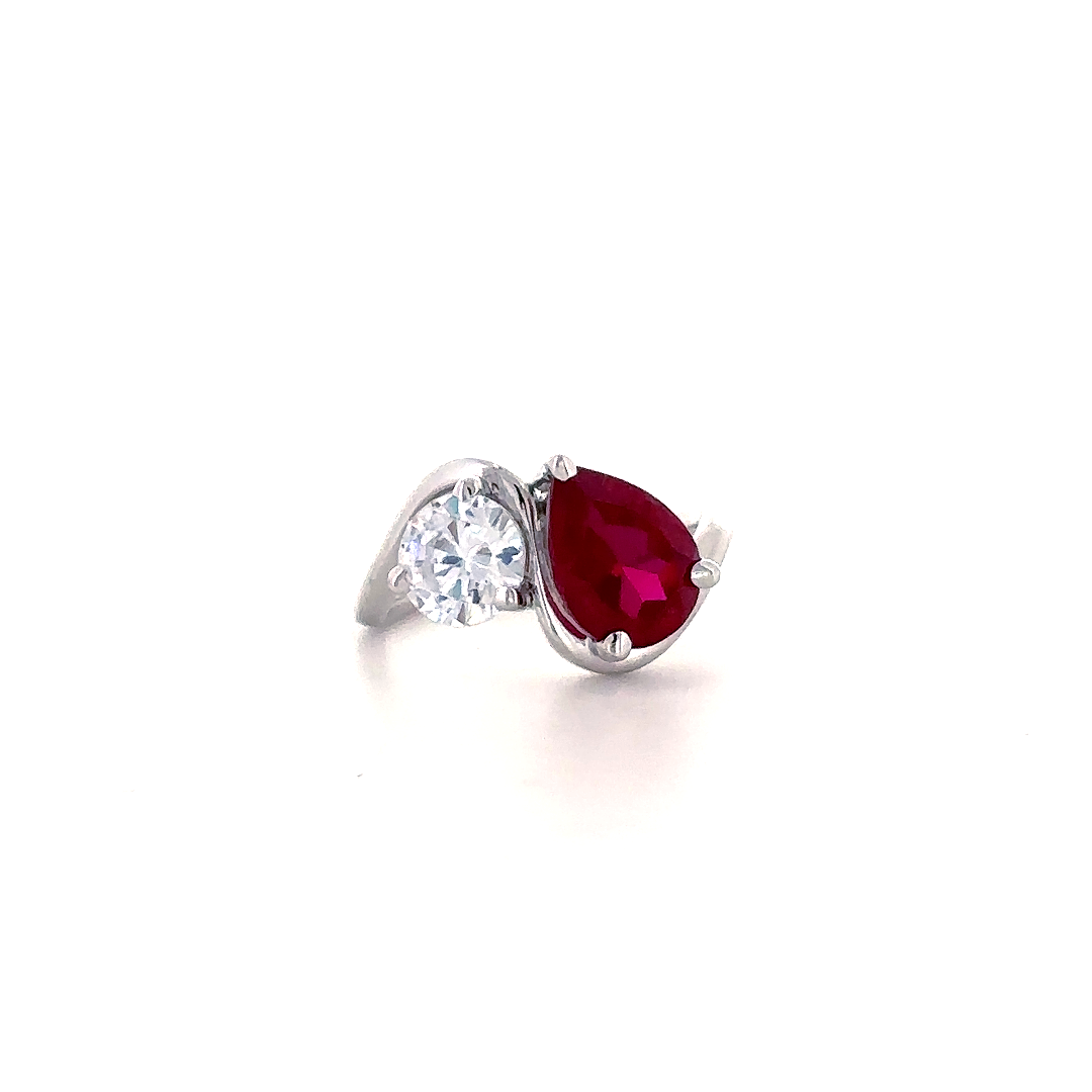Dual Gemstone Teardrop Open Ring