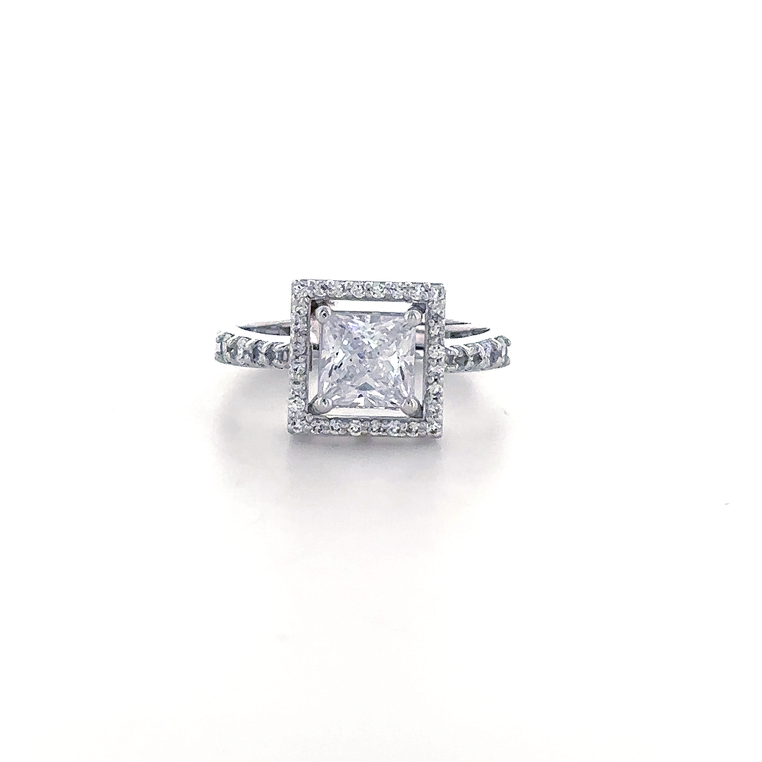 Princess-Cut Halo Solitaire Ring