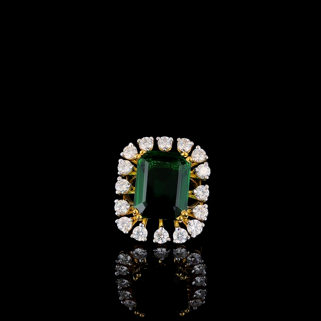 Vintage Emerald Cut Green Gemstone Halo Ring