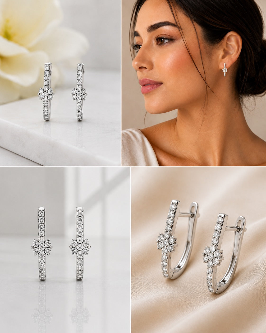 Celestia Floral Crystal Bar Earrings
