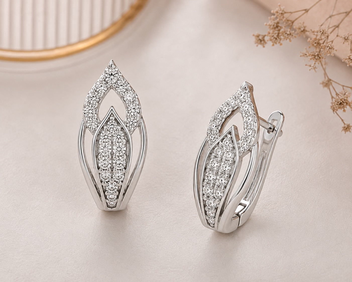Golden Crystal Leaf Stud Earrings