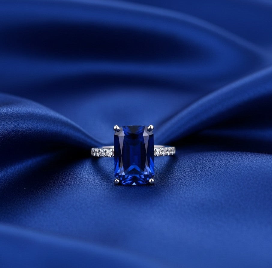 Royal Blue Sapphire Cushion Ring