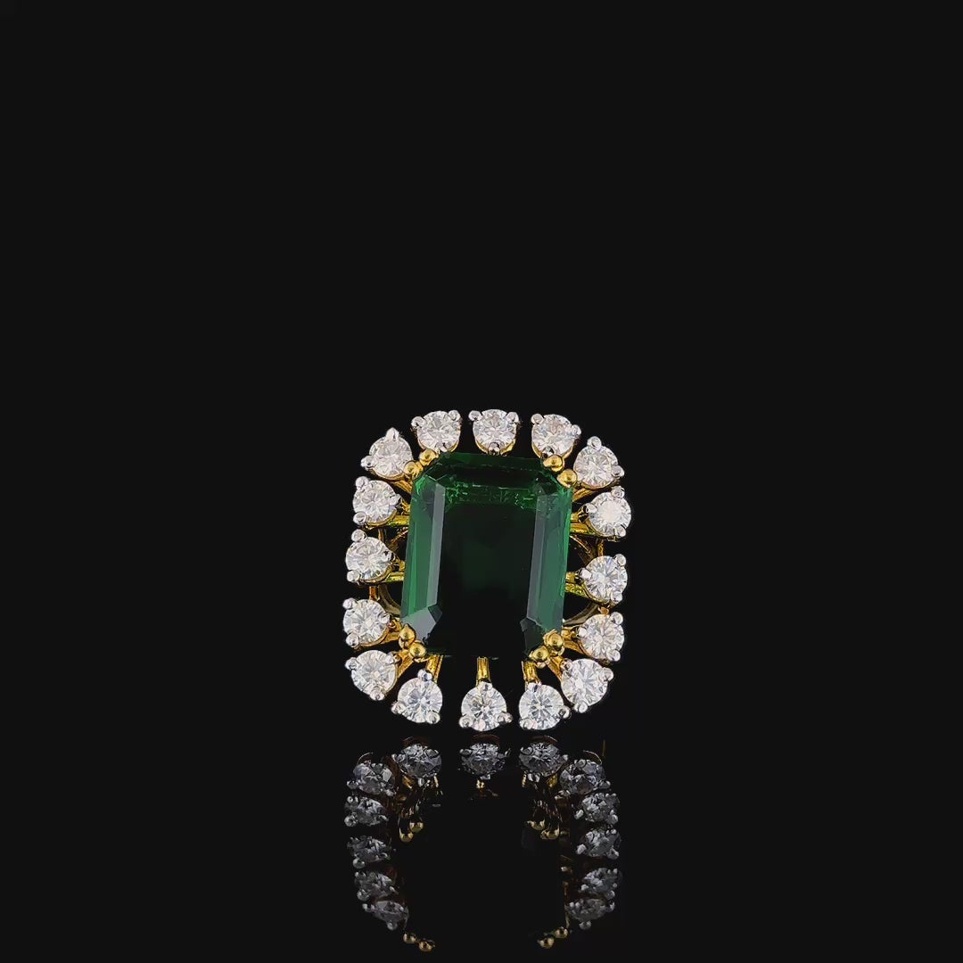 Vintage Emerald Cut Green Gemstone Halo Ring