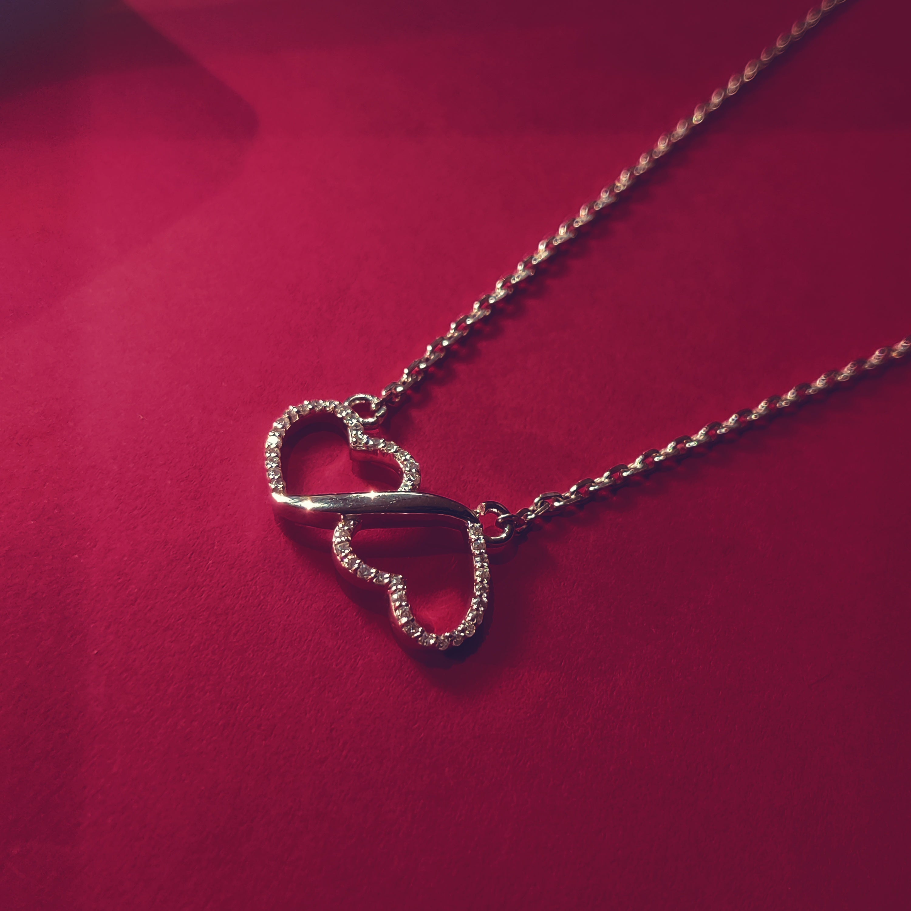 Romantic Double Heart Silver Pendant Necklace