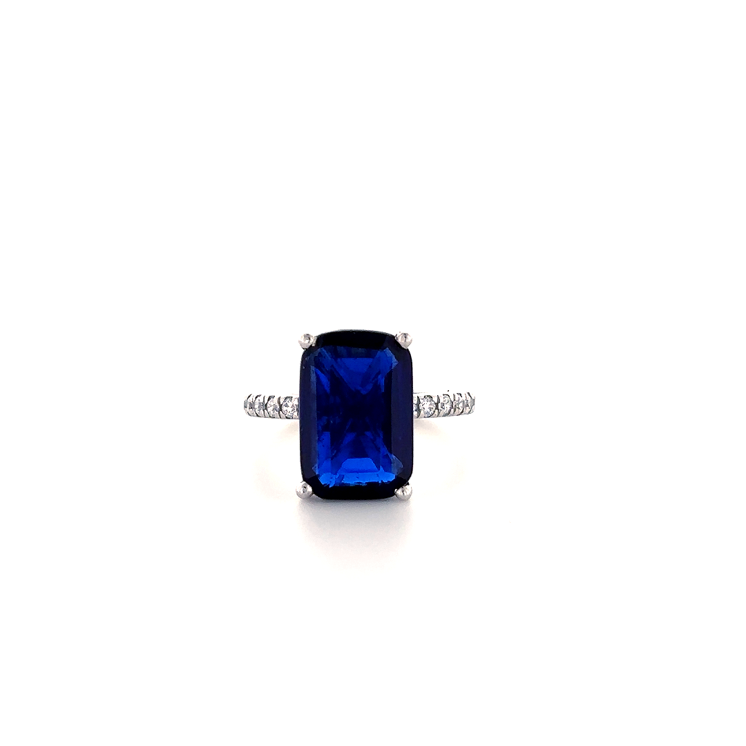 Royal Blue Sapphire Cushion Ring